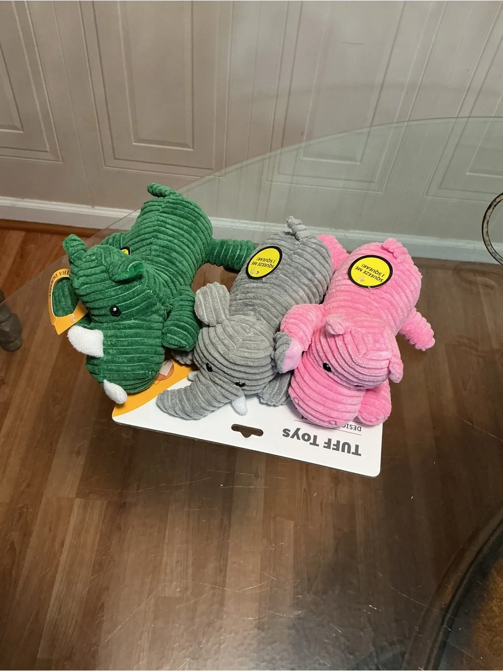 Brand New Jmle tuff Set Of 3 Elephant & Reno Squeaker Dog Toy  9”